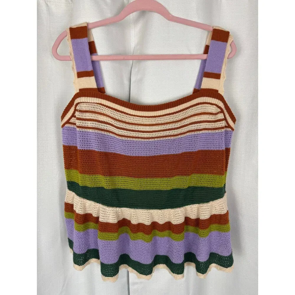 Eloquii Crochet Knit Tank 18/20 Striped Boho Peplum Cottagecore Festival Top - Picture 1 of 5